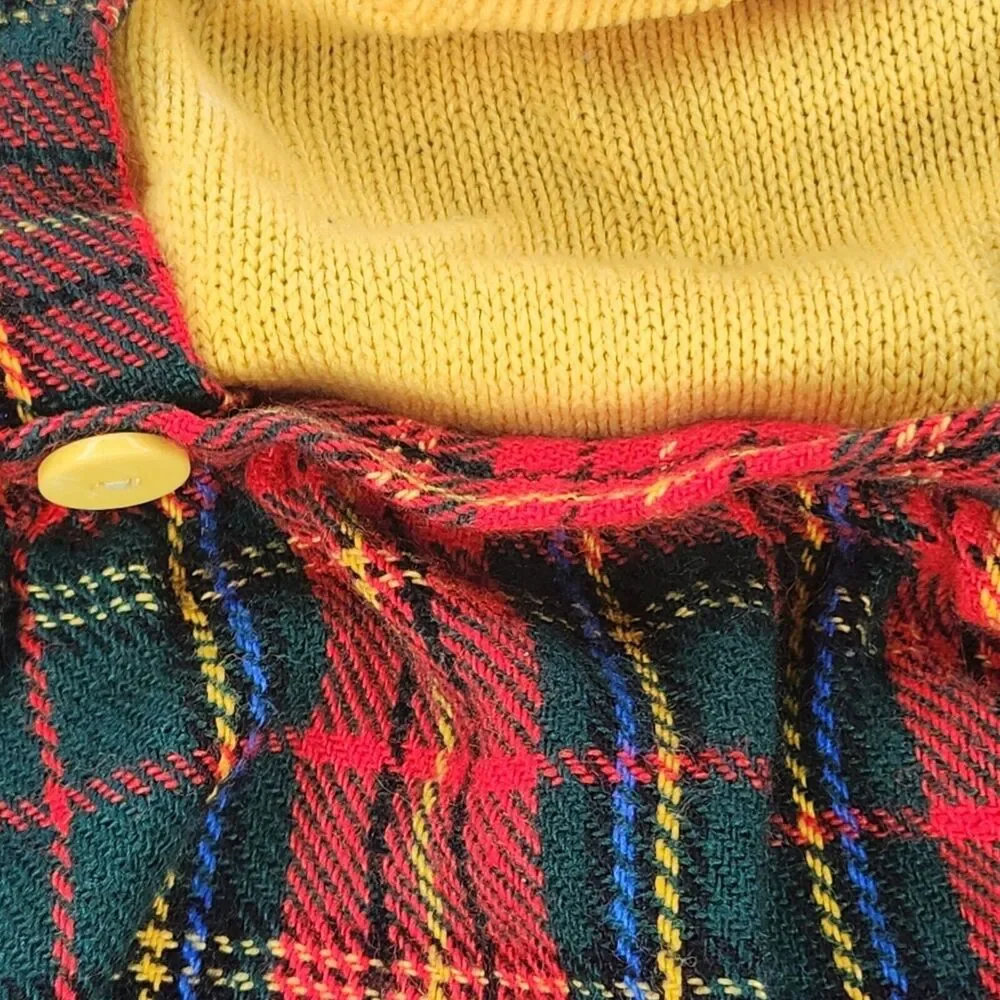 Vintage Plaid Jumper Dress Size 4 Yellow Red Blue One Piece Long Sleeve